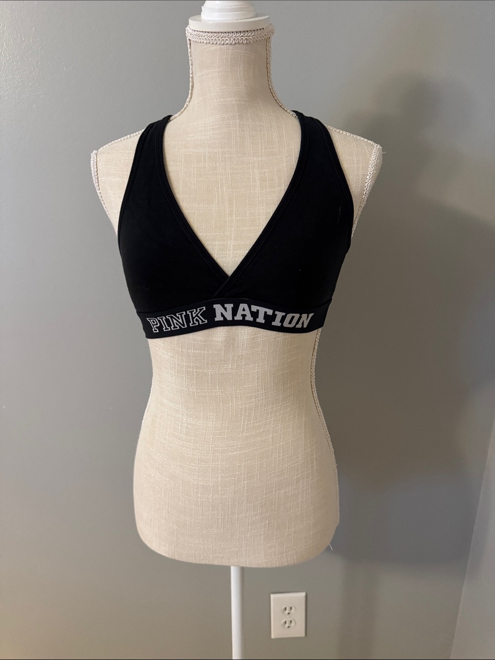 PINK Victoria's Secret Black PINK NATION V-Neck Sports Bralette